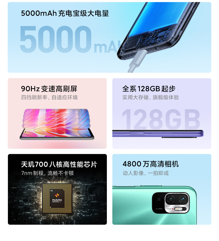 Redmi Note10 5G 天玑700 6.5英寸FHD+高清屏 18W快充 智能手机 小米红米