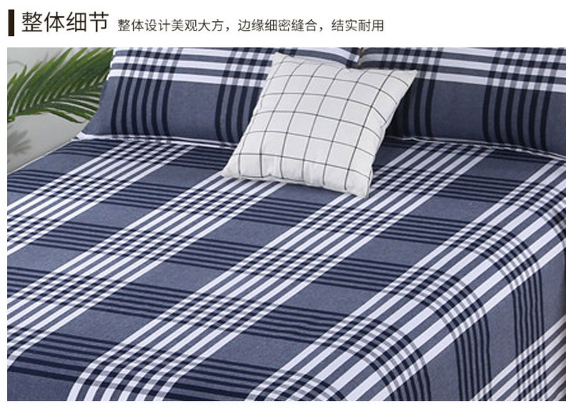 鲁凤来 老粗布三件套 加厚床单+枕套一对 200*230cm藏蓝条格