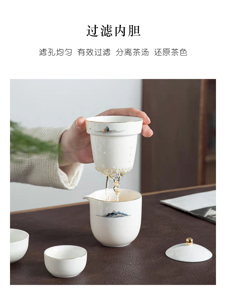 鲁凤来 旅行茶具 白瓷快客杯旅行茶具 户外便携功夫茶套装陶瓷茶具