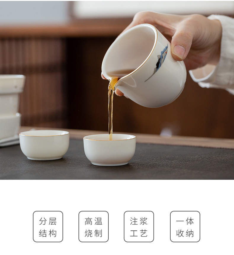 鲁凤来 旅行茶具 白瓷快客杯旅行茶具 户外便携功夫茶套装陶瓷茶具