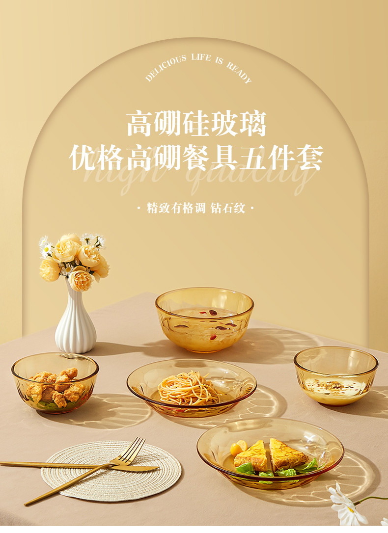 BAILOCK 星镜高硼餐具五件套（小碗2个，中碗1，小盘2个）