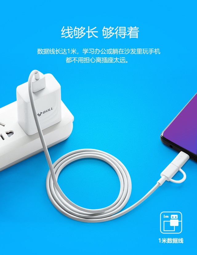 公牛/BULL  J9C10 二合一数据线（白色）Micro USB+Type-C