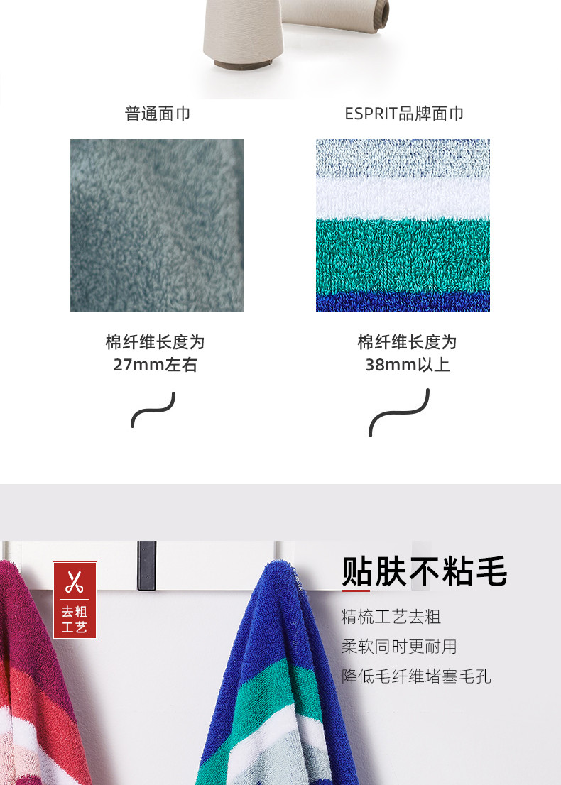 ESPRIT 100%全棉面巾纯棉毛巾柔软logo简约大气吸水全棉洗脸巾