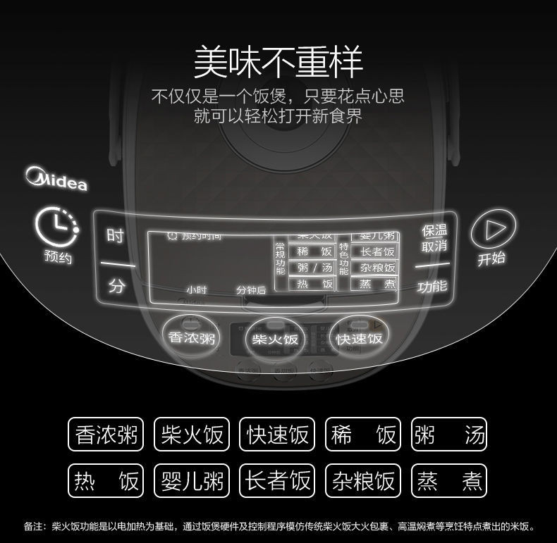 美的（Midea）电饭煲 匠铜圆灶釜 匀火速热盘 24小时预约MB-RS40TQ