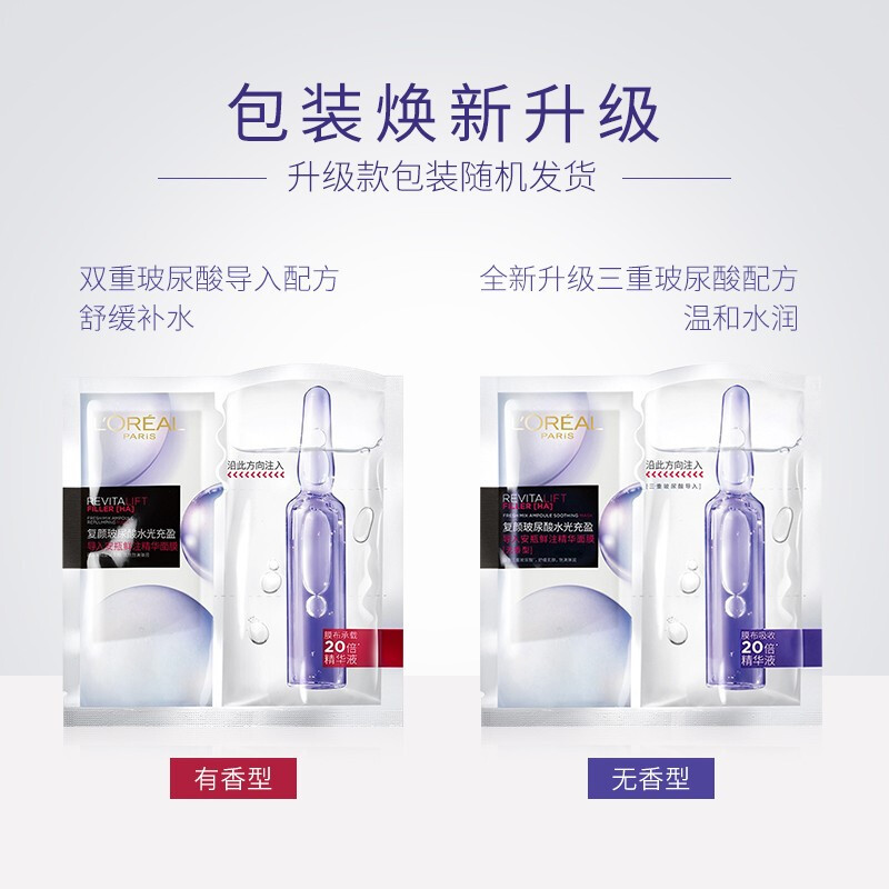 欧莱雅/LOREAL 复颜玻尿酸水光充盈导入安瓶鲜注精华面33g*5片补水保湿滋润护肤滋养肌肤