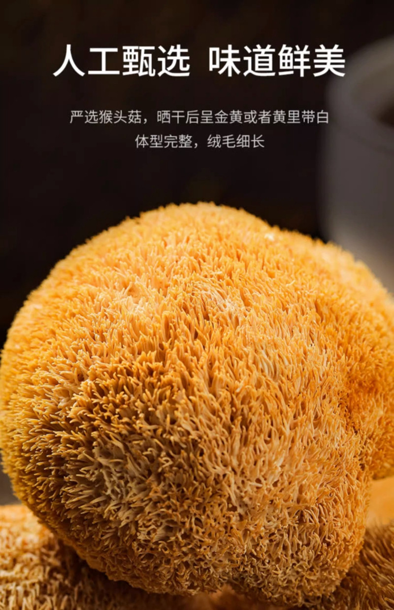 金唐 古田特产猴头菇100g 2袋 蘑菇猴头菇煲汤非特级特产干货猴头