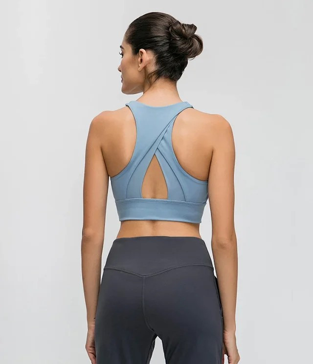 新款高领运动文胸 三角镂空美背聚拢防震瑜伽健身运动内衣女