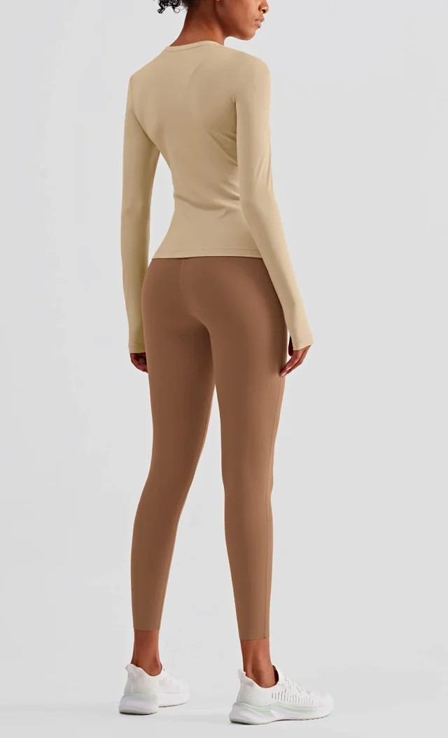 新款欧美瑜伽服女上衣裸感透气紧身长袖运动罩衫健身上衣