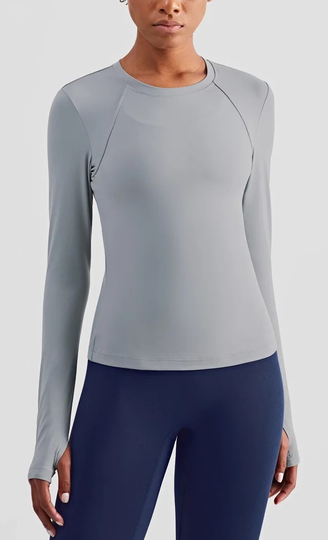 新款欧美瑜伽服女上衣裸感透气紧身长袖运动罩衫健身上衣
