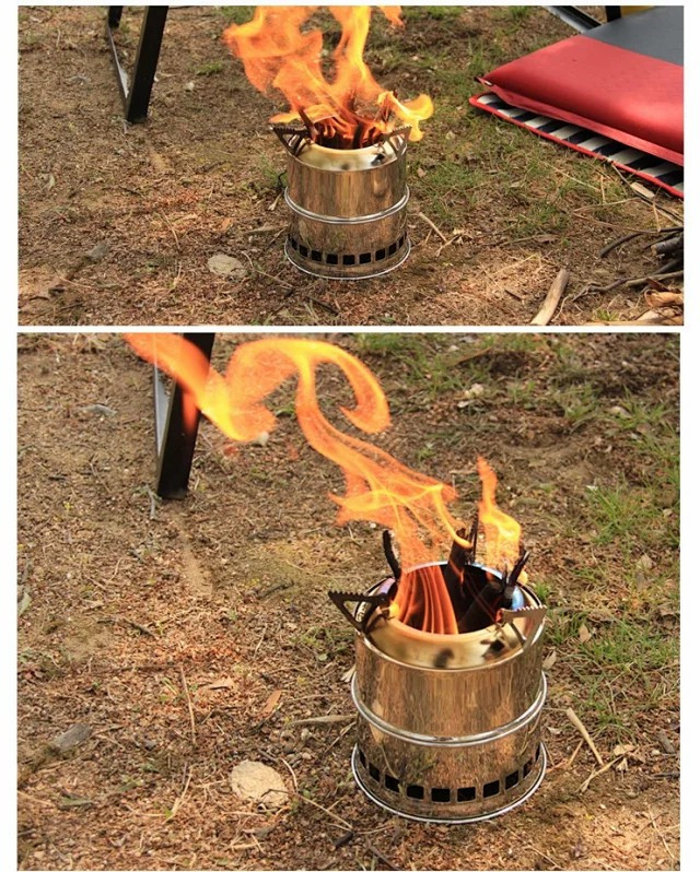 牧蝶谷 户外露营野炊烧烤不锈钢烧烤炉柴火炉木柴炭煤固体酒精炉取暖炉