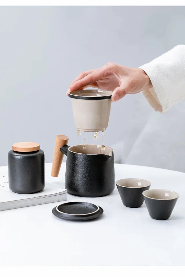 牧蝶谷 便携式陶瓷旅行茶具家用泡茶壶茶杯套装礼品