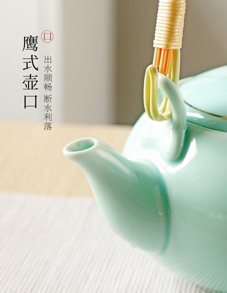 华象 家用耐高温陶瓷中式提梁泡茶壶茶具套装