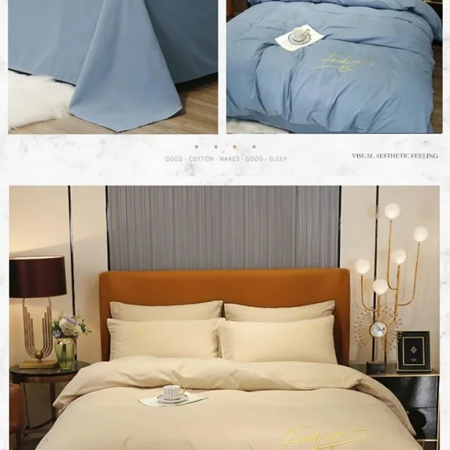 床品套件批发简约纯色水洗棉被套枕套床单三件套四件套