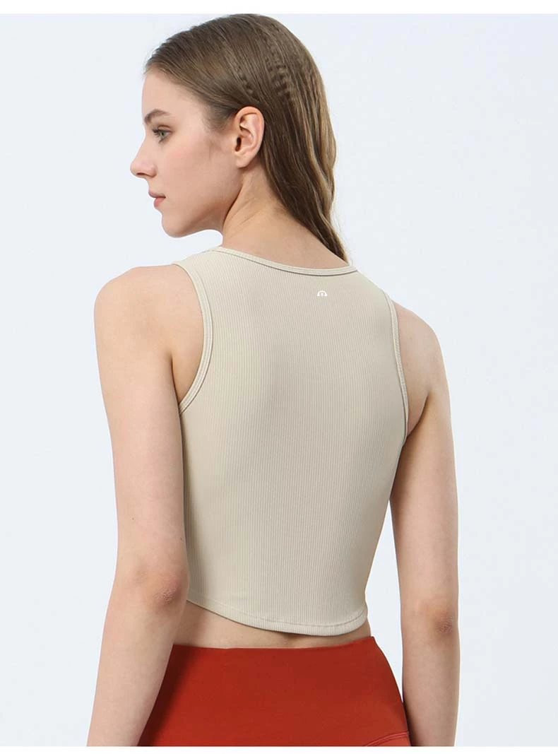 芙拉迪春夏罗纹坑条带胸垫弧线分割设计柔软运动背心女士瑜伽背心