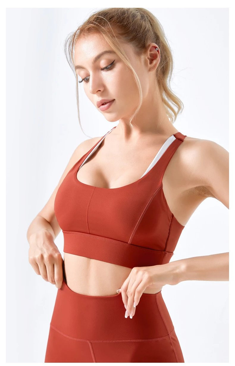 芙拉迪春夏拼色肩带高强度减震定型一体式运动背心女士瑜伽背心