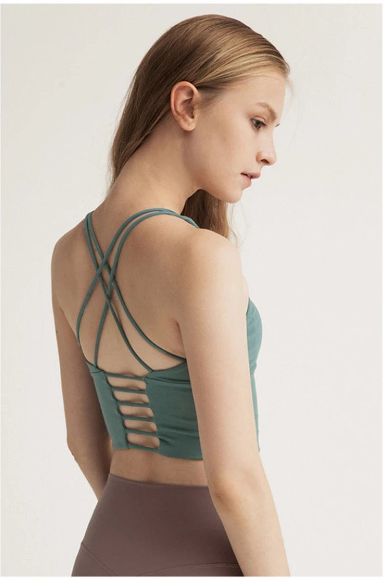 芙拉迪 春夏交叉设计镂空防震弹力亲肤细横带运动背心女士瑜伽背心