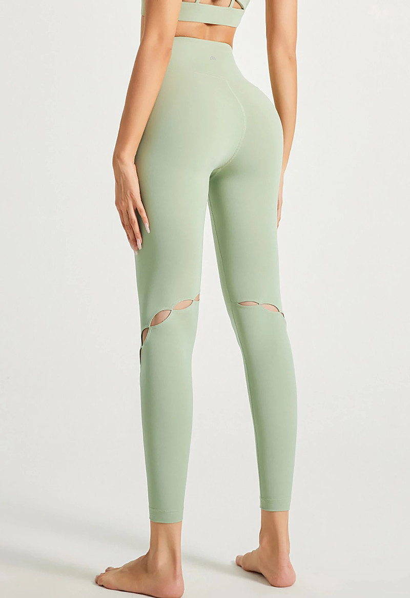 春夏一片式剪裁裸感套结镂空高腰交叉设计女士运动瑜伽裤
