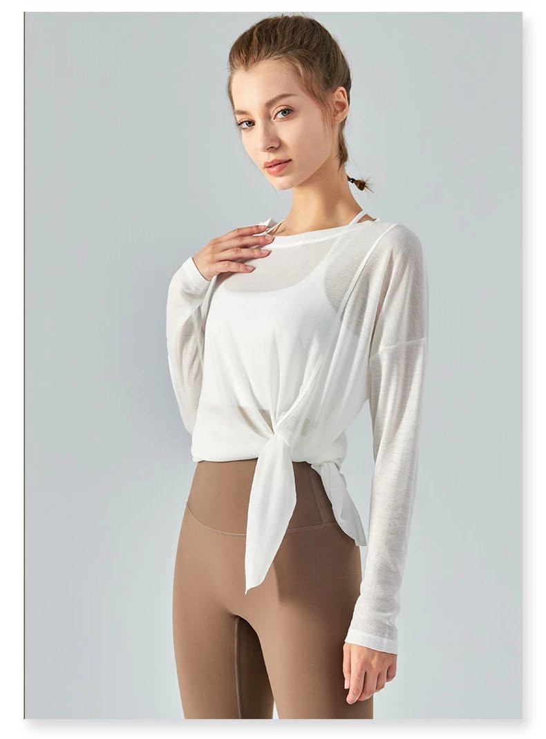 春夏薄款外搭透气速干休闲女士运动长袖瑜伽罩衫
