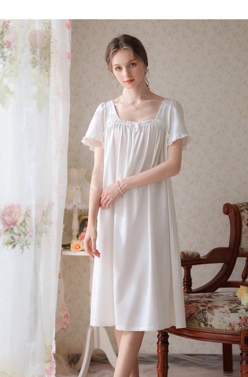 芙拉迪春夏法式宫廷风公主薄款短袖棉质女士睡裙