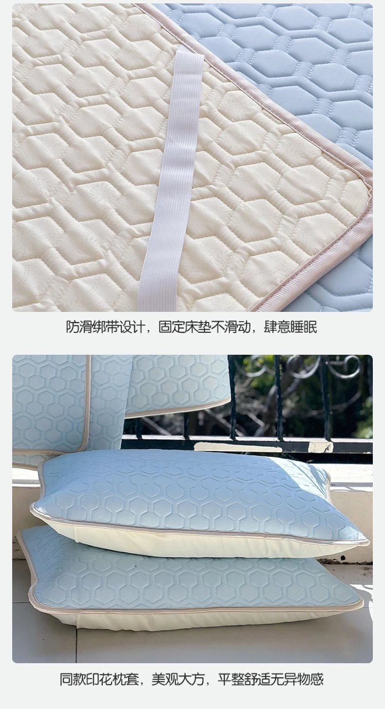 芙拉迪夏季舒适透气家用纯色可水洗凉感丝乳胶凉席两件套三件套