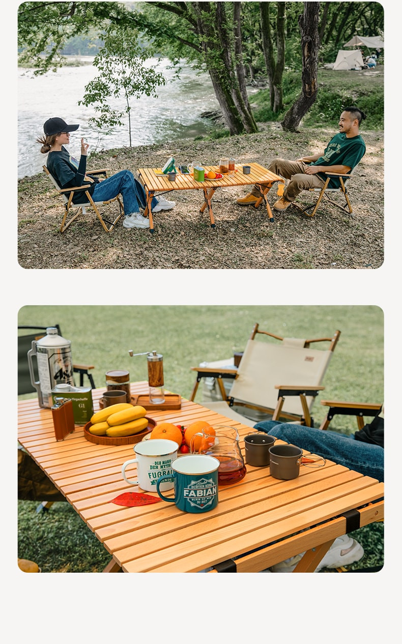 牧蝶谷户外折叠桌椅野营便携式露营榉木蛋卷桌