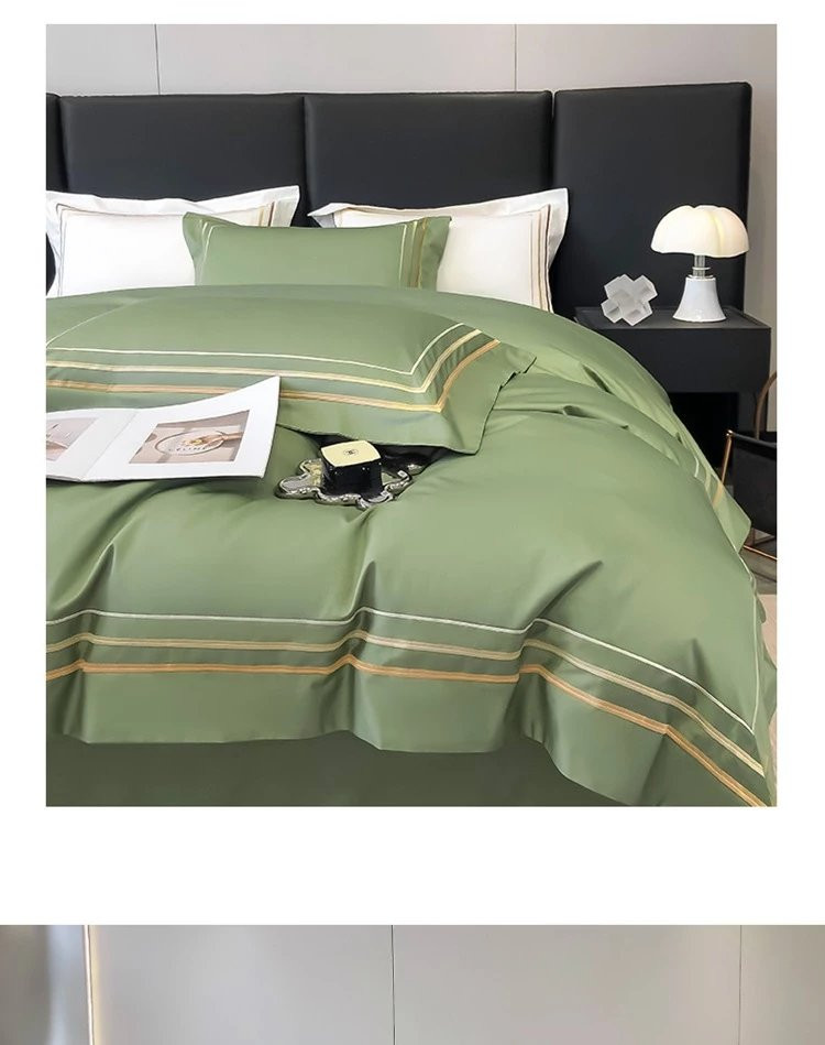 芙拉迪床上用品简约纯色高端柔软舒适长绒棉刺绣四件套