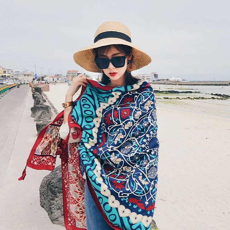 芙拉迪 夏季海边旅游复古民族风流苏款防晒大披肩沙滩巾