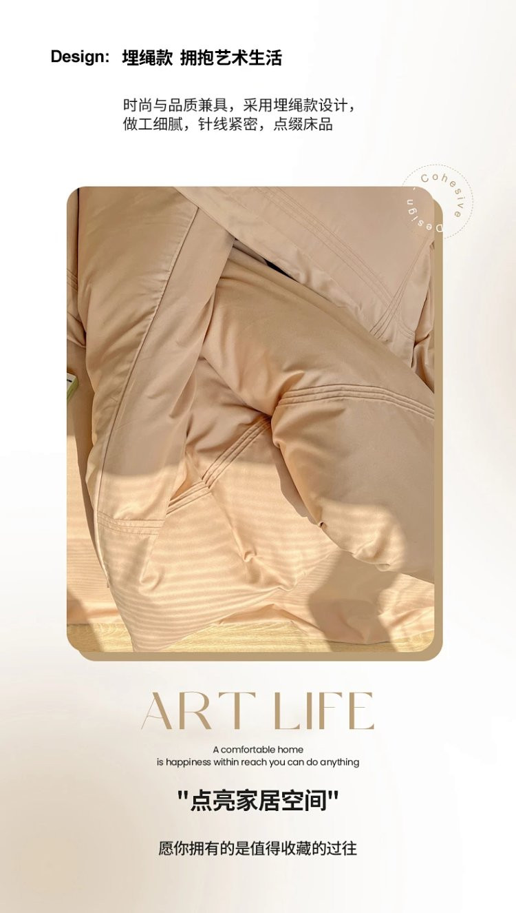 芙拉迪 高级感纯色简约风加厚磨毛床上四件套 细腻柔软 吸湿透气