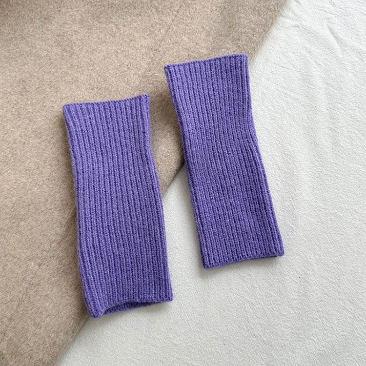 芙拉迪 秋冬季纯色针织毛线保暖半指护腕手套