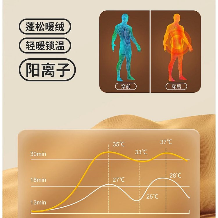 芙拉迪 秋冬阳离子男士贴片发热羊毛蚕丝V领保暖背心 防风护背 轻薄润肤