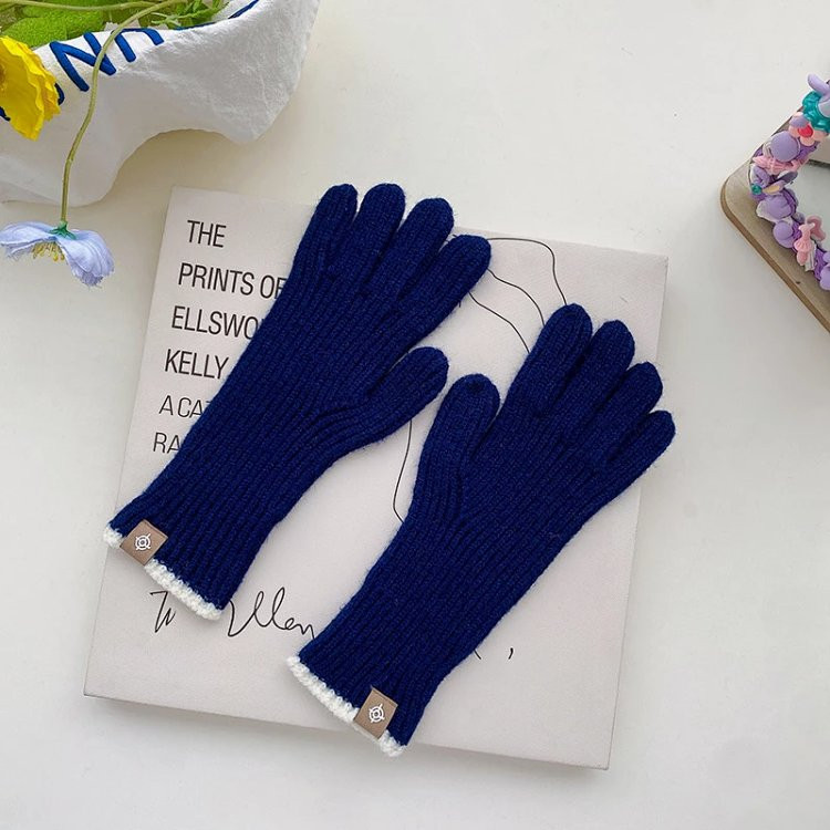 芙拉迪 冬季百搭针织纯色保暖漏指可触屏手套