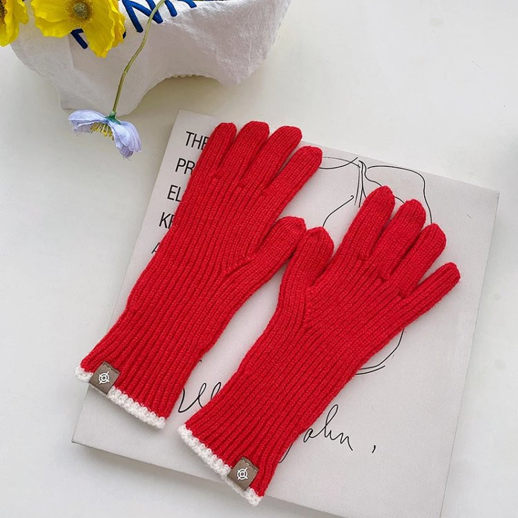 芙拉迪 冬季百搭针织纯色保暖漏指可触屏手套