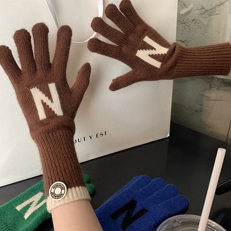 芙拉迪  秋冬季日韩学院风保暖甜美个性字母针织手套