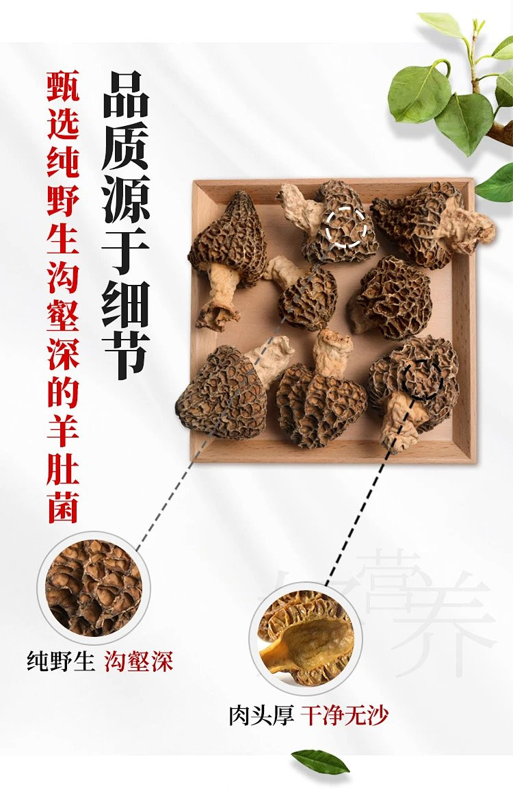 芙拉迪 甄选南北干货云南野生羊肚菌炒食或蒸炖食用 美味无硫 菌味浓郁