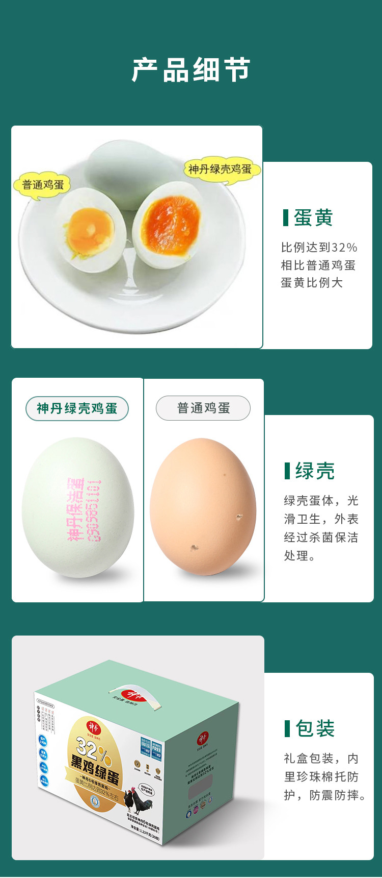 神丹  32%黑鸡绿蛋  可生食绿壳蛋