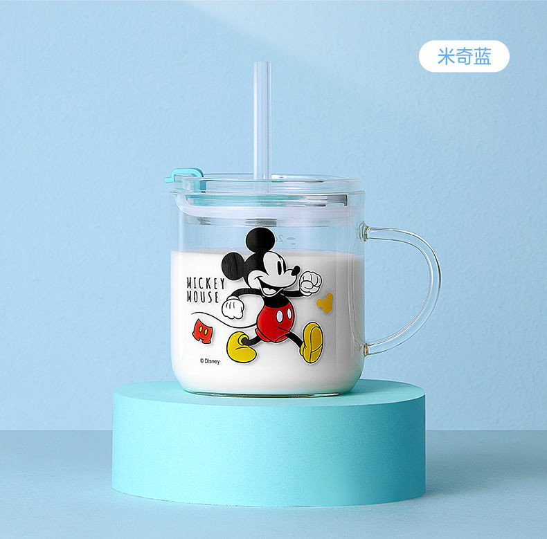 迪士尼儿童水杯带吸管防摔喝奶杯宝宝卡通吸管学饮杯子可微波水杯SL