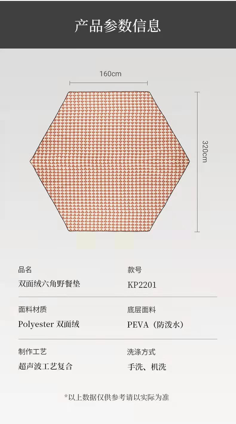 KingCamp野餐垫野外露营六边形防潮垫户外休闲野餐布便携春游地垫LJ