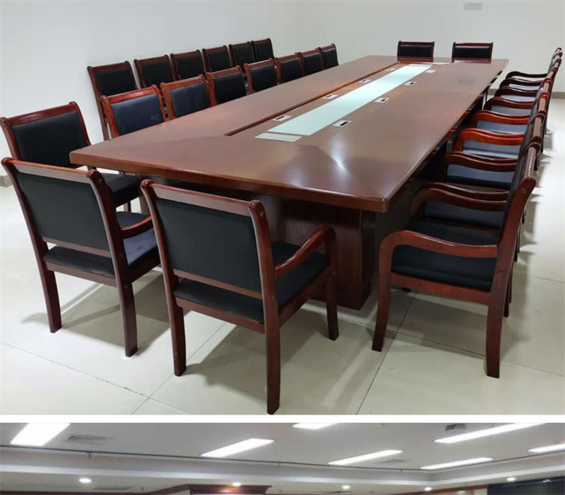 洛港 实木贴皮油漆会议桌洽谈桌大型会议室桌椅组合长桌会议室开会桌烤漆
