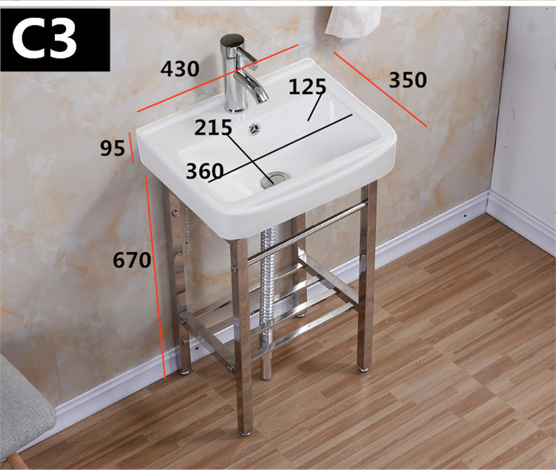 洛港 小户型挂墙式洗手盆卫生间落地支架洗漱台陶瓷简易阳台家用洗脸盆/台