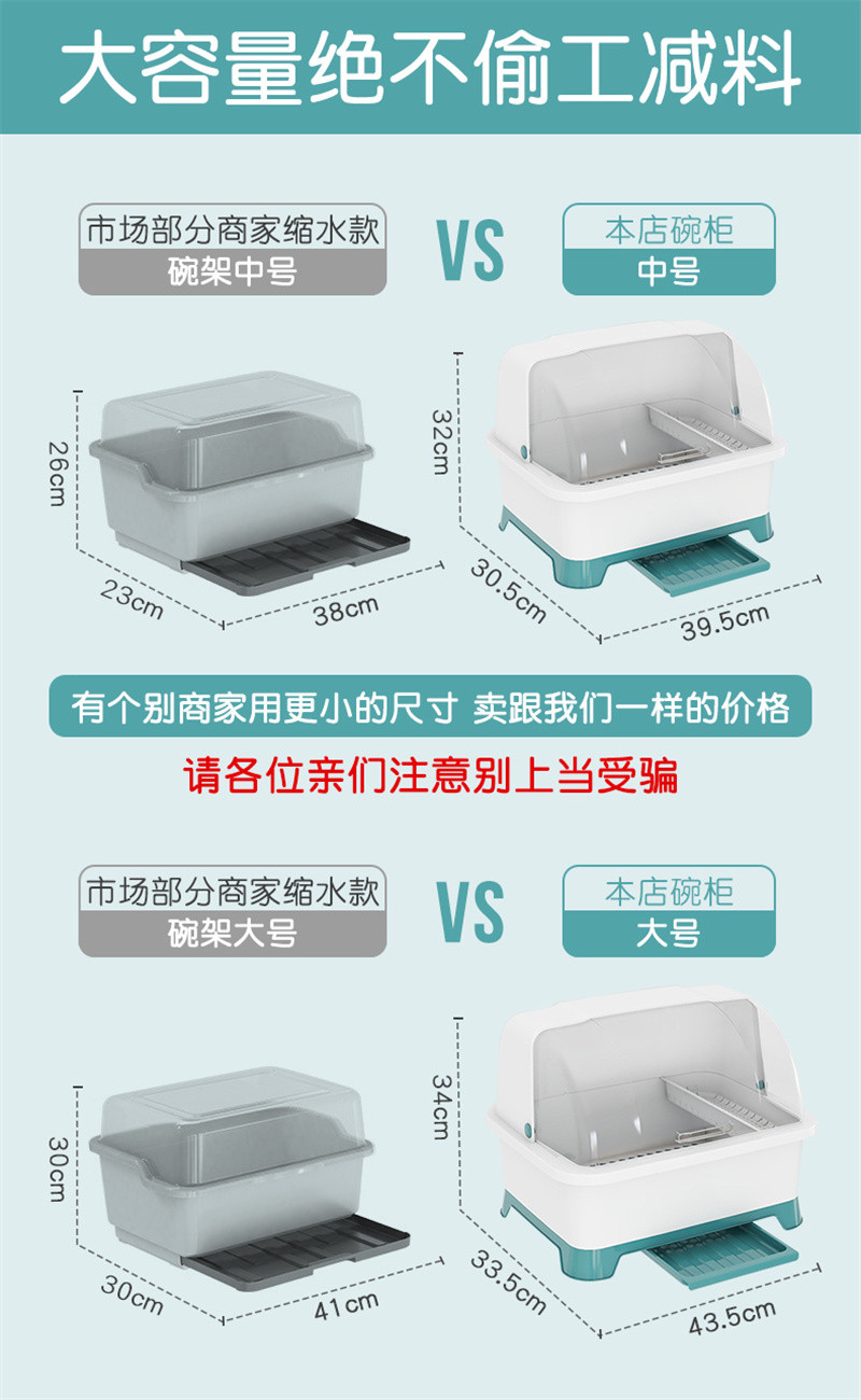 洛港 厨房沥水碗柜带盖餐具放碗碟置物架家用台面多功能装碗筷收纳箱盒/组