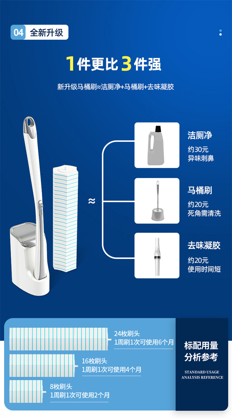 洛港 一次性马桶刷家用无死角卫生间免打孔可抛式刷马桶神器刷厕所刷子/个