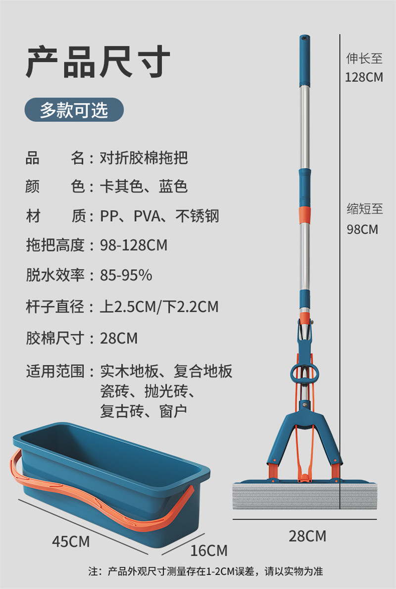 洛港 懒人大号海绵拖把头挤水免手洗净拖地神器胶棉家用吸水一拖地拖布/把