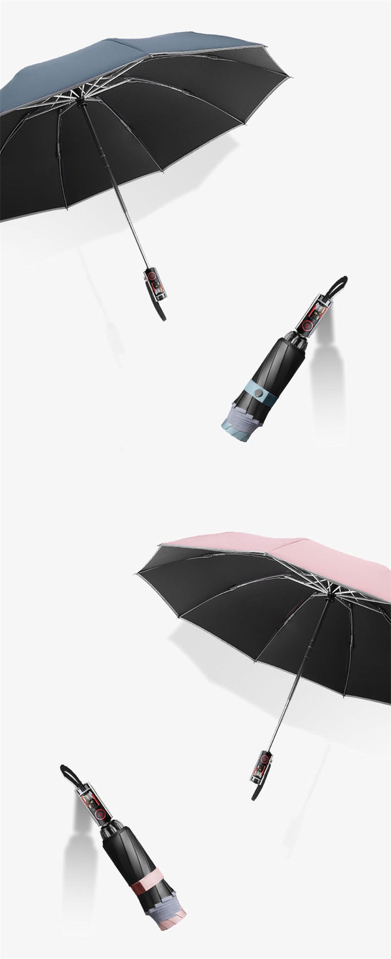 洛港 超厚全自动雨伞男士反向伞晴雨伞两用女折叠加固/个