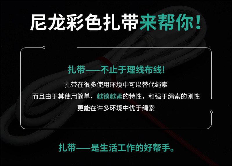 洛港 彩色尼龙扎带塑料卡扣强力扎线带自锁式固定/个