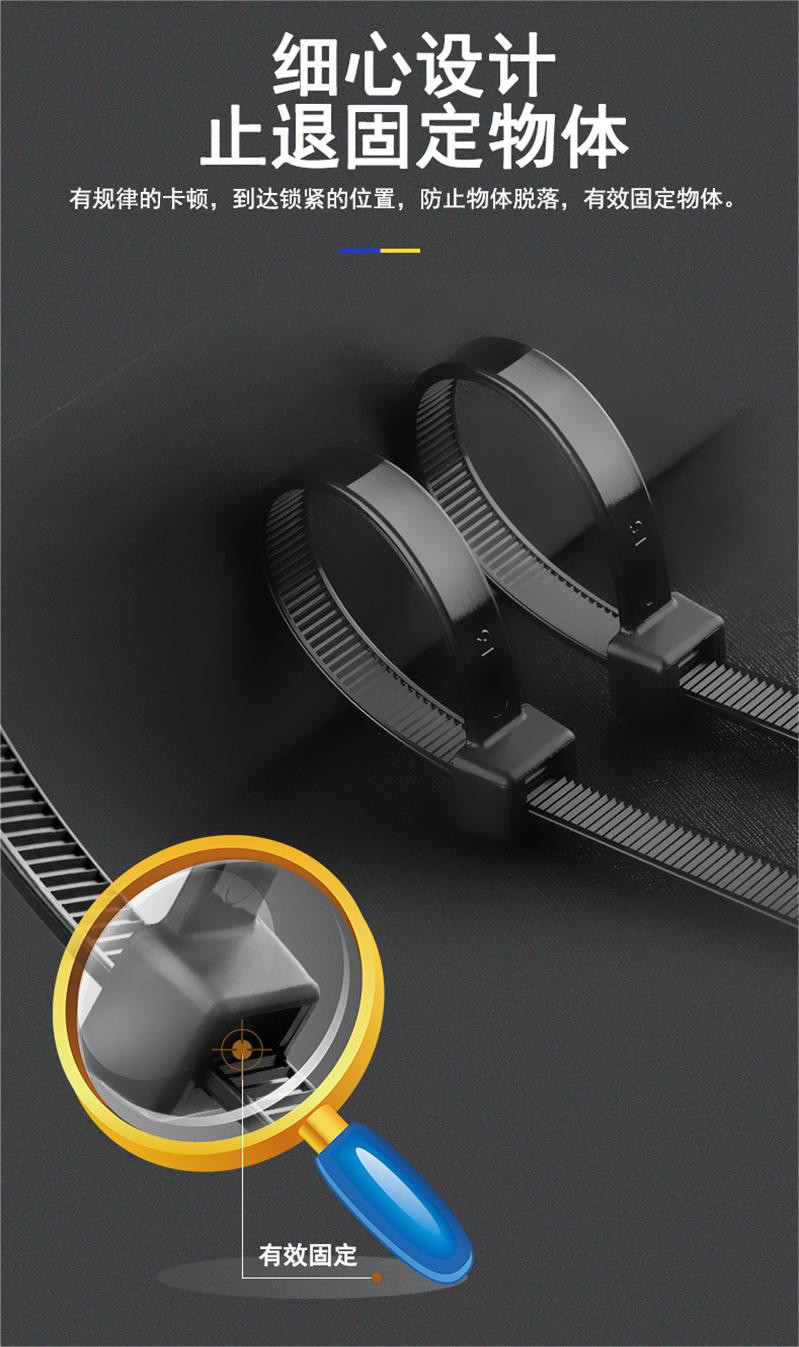 洛港 尼龙塑料扎带黑色自锁式卡扣扎线高强度固定绑带束线带/个
