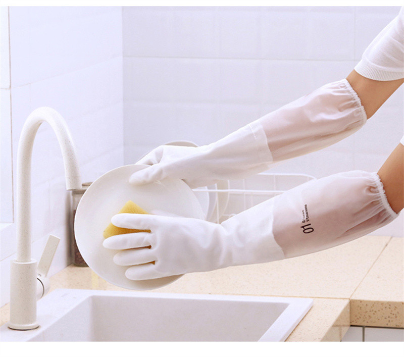 洛港 厨房洗碗手套女长袖干活耐用刷碗橡胶胶皮家用加厚洗衣服防水冬季