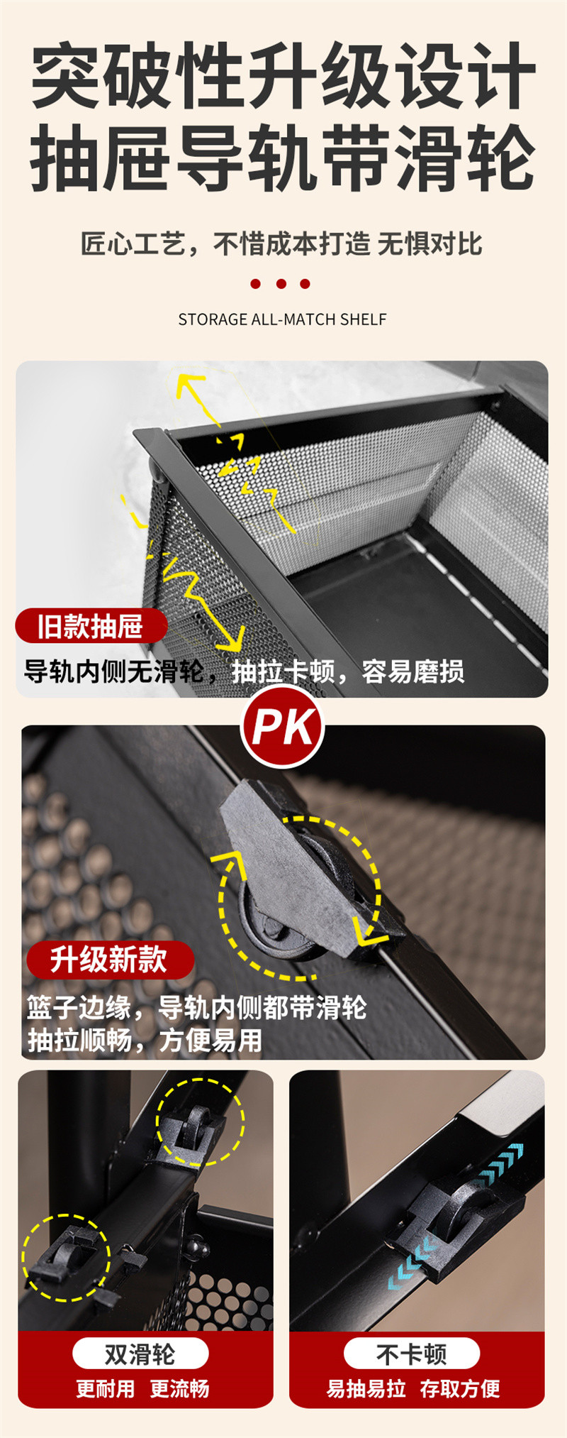 洛港 厨房蔬菜收纳置物架用品家用大全多功能微波炉落地夹缝储物柜多层