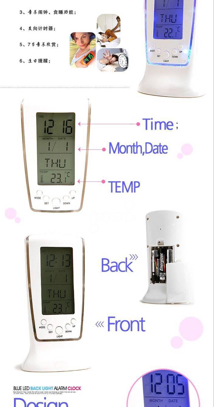 【送3节电池】LED电子钟简约闹钟音乐闹钟日期温度计时器夜光灯表