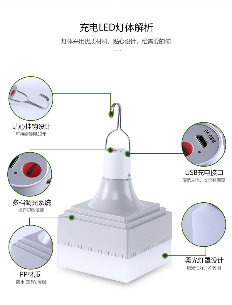 充电式led方形灯泡usb地摊夜市照明神器移动家用停电应急球泡150W