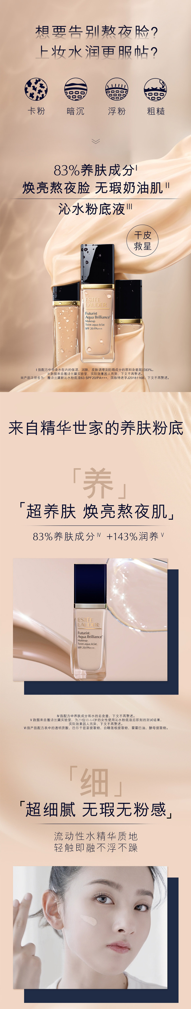 雅诗兰黛沁水粉底液SPF20/PA+++干皮救星保湿滋润提亮遮瑕30ml